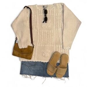 Vintage Vtg cottagecore fairycore floral embroidered pearl beaded sweater